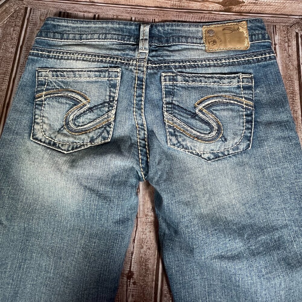SILVER JEANS Tuesday Crop Women's 28 Thick Stitch Capri Blue Denim Jeans - Picture 4 of 7